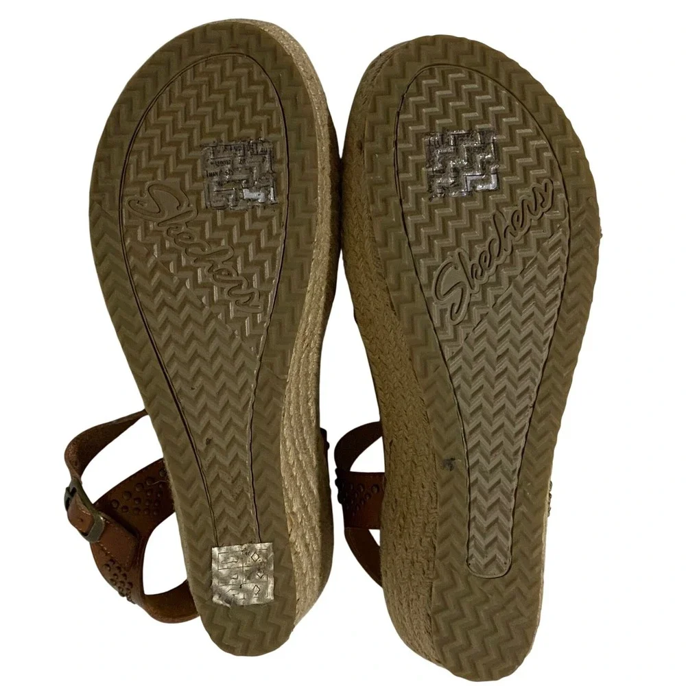 Skechers Cali Brit Edgy Days Espadrille Wedge Studded Sandals Womens 11 Luxefoam